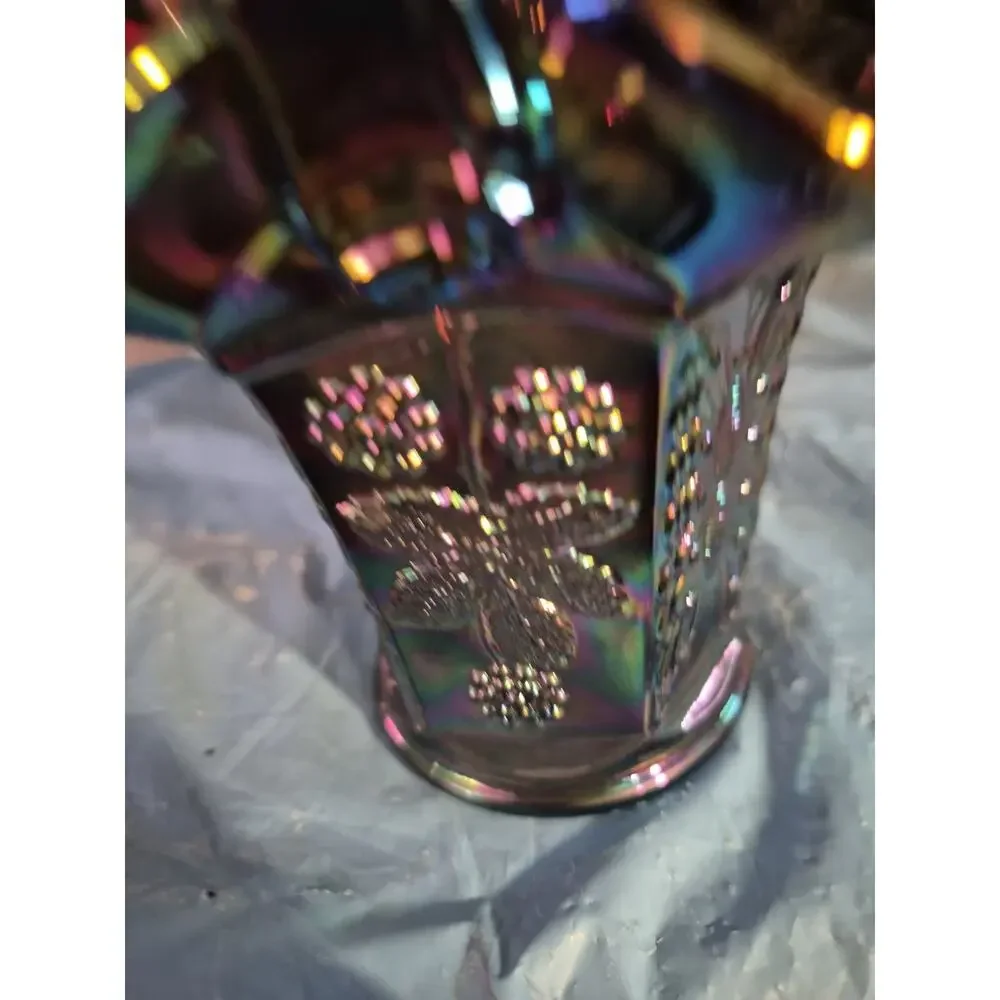 Vintage Fenton Art Glass Butterfly And Berry Basket With An Iridescence...